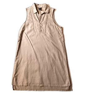 Linen Dress Womens M Beige A-line Sleeveless Boho Cottage Summer Beach Coastal